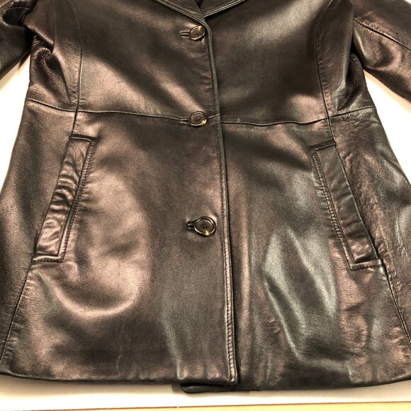Women's Marc New York Black Leather Button Up Jacket - Picture 4 of 6